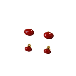 Vintage red enamel stud earrings in two sizes with 925 silver needles and gold backings