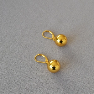 French Minimalist Gold Plated Hollow Copper Ball Leverback Earrings For Women High Polish Sphere Drop Earrings Jewelry
