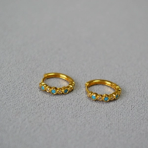 Elegant gold-plated hoop earrings with turquoise and cubic zirconia for daily wear