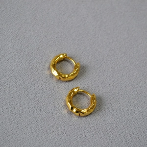 Minimalist 18K gold plated brass hoop earrings featuring a unique hammered texture design