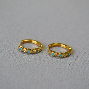 Gold Plated Brass Zirconia Hoop Earrings For Women Minimalist Geometric Turquoise Inlaid Huggie Earrings Fashion Jewelry