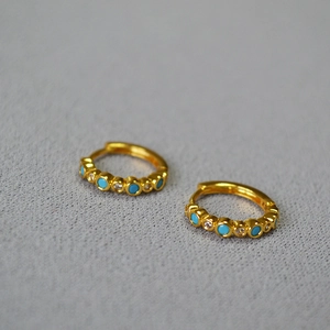 Minimalist 18K gold-plated hoop earrings featuring turquoise and white zircon inlay