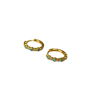 Minimalist gold plated brass huggie hoop earrings with turquoise and zircon stones