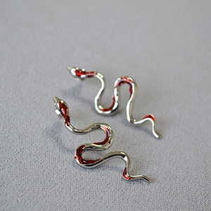 Vintage Punk Copper Snake Earrings With 925 Sterling Silver Earring Post Red Enamel Animal Stud Earrings For Men Women