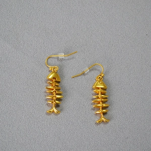 Vintage gold plated brass fishbone drop earrings with elegant minimalist design