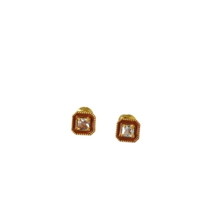 Boucles d'oreilles carrées géométriques avec émail brun et pierre de zircon clair
