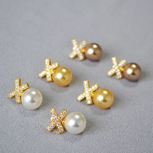 Elegant French Style Artificial Pearl Stud Earrings With 925 Sterling Silver Earring Post X Shape Brass Zirconia Jewelry For Women