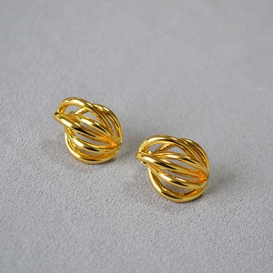 Multi-layer hollow line knot stud earrings in high-gloss gold plated brass for women