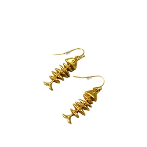 Vintage gold plated brass fishbone drop earrings for women with elegant retro design