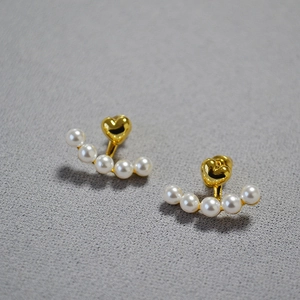 Elegant Heart Artificial Pearl Stud Earrings Brass Gold Plated With 925 Sterling Silver Earring Post Detachable French Style Women
