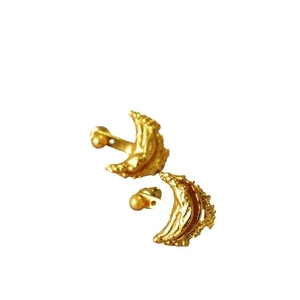 French vintage gold plated brass moon earrings with irregular molten texture and 925 silver needles