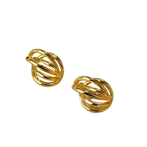 Minimalist layered hollow gold stud earrings with a sophisticated knotted wire design