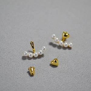 Elegant 925 silver needle heart stud earrings with detachable curved pearl backings