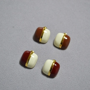 Retro Geometric Square Color Block Stud Earrings For Women Brass Gold Plated Enamel 925 Sterling Silver Post French Jewelry