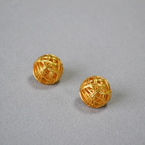 French Vintage Hollow Woven Brass Ball Stud Earrings With 925 Sterling Silver Post Geometric Gold Earrings For Women Fashion Jewelry