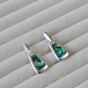 Retro Geometric Abalone Shell Inlaid Drop Earrings With 925 Sterling Silver Earring Post Brass Silver Plated Jewelry For Women