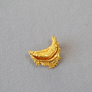Vintage gold plated brass brooch with lava texture and irregular moon shape design