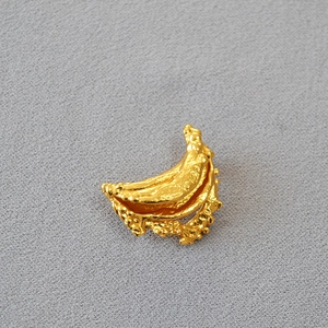 French vintage gold plated brass crescent brooch with irregular lava texture for coats