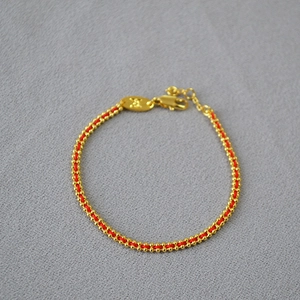 French Vintage Red Rope Artificial Pearl Bracelet Brass Gold Plated Hand Woven String Bracelet For Women Festive Luck Jewelry