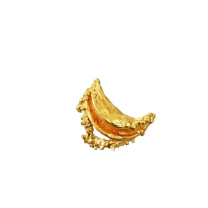 French vintage gold-plated moon boat brooch with irregular lava texture for women