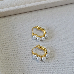 Boucles d'Oreilles Créoles en Forme de C Baroque Élégant Laiton Plaqué Or Fausse Künstliche Perle Bijoux Pour Mariage Femme