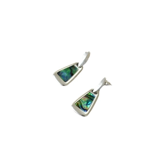 Retro geometric silver trapezoid earrings inlaid with iridescent colorful abalone shell