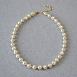 Elegant French Style Lustrous Imitation Artificial Pearl Necklace Gold Plated Brass Beads Choker For Women Daily Commute Jewelry