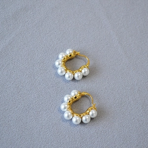 Boucles d'oreilles créoles perles baroques rétro françaises en métal doré