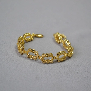 Luxury Gold Plated Brass Beaded Bracelet For Women Minimalist Laser Cut Geometric Chain Link Adjustable Fashion Jewelry