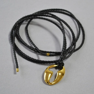 Minimalist gold plated hollow pendant necklace with black leather cord for women fashion