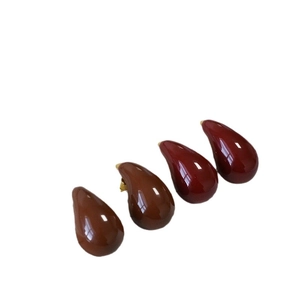 Retro handmade enamel teardrop earrings in caramel and burgundy red glaze finish