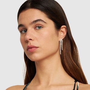 Boucles d'oreilles longues à pampilles en perles blanches au design français élégant et raffiné
