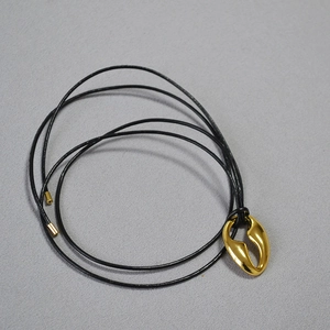 Minimalist gold-plated hollow pendant with black leather cord necklace for women