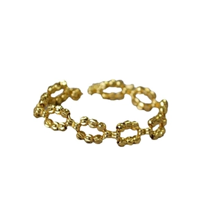 Adjustable 18K gold-plated brass chain-link open ring with shimmering textured finish
