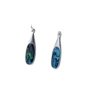 Silver teardrop earrings with iridescent abalone shell inlay in bohemian style
