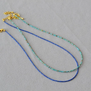 French Retro Minimalist Beaded Necklace For Women Copper Gold Plated Turquoise Blue Mixed Tiny Bead Choker Clavicle Chain Jewelry