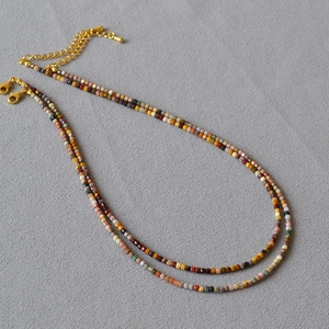 French vintage Alashan stone beaded choker necklace with colorful square stone beads