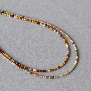 French Vintage Natural Stone Cube Beaded Necklace For Women Alloy Clasp Adjustable Choker Elegant Retro Jewelry Gift