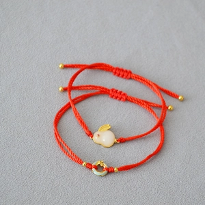 New Chinese Style Zodiac Red Rope Bracelet Hand Woven Copper Gold Plated Enamel Dragon Rabbit Charm Adjustable Ethnic Bracelet