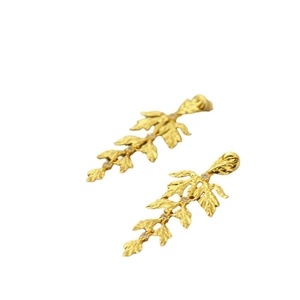 Vintage textured leaf drop earrings in gold plating with sparkling crystals