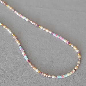 Macaronfarbene Süßwasserperlen Perlenkette Für Damen Handgefertigte Synthetische Stein Schlüsselbeinkette Süßes Schmuck Geschenk