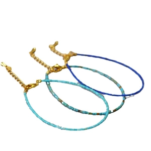 Minimalist turquoise and lapis bead bracelets with adjustable gold lobster clasp