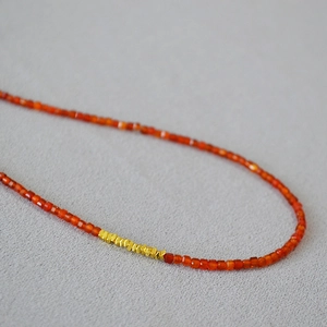 Handmade red agate beaded necklace with faceted gold silver accent beads for women