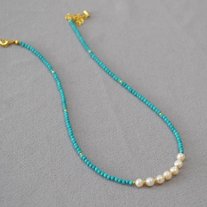 Collier rétro français avec perles d'eau douce irrégulières et perles turquoise
