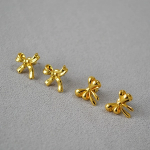 Minimalist Gold Plated Brass Bow Stud Earrings With 925 Sterling Silver Earring Post For Women Fashion Jewelry Accessories