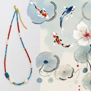 Handmade Agate Apatite Beaded Necklace For Women Vintage New Chinese Style Jewelry With Freshwater Pearl Adjustable Choker Necklace