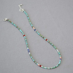 French Retro Bohemian Handmade Beaded Necklace Multicolor Turquoise Alloy Clavicle Chain Ethnic Style Jewelry For Women