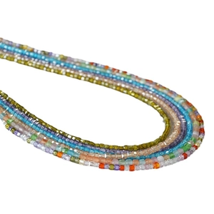 Colorful faceted crystal bead necklace featuring multi-strand bohemian seed bead design