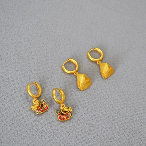 Dragon boat and rice dumpling earrings in gold with colorful enamel detailing
