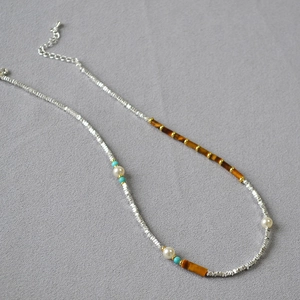 Tigerauge Und Imitationsperle Handgefertigte Künstliche Perlenkette Versilberte Künstliche Perlen Vintage Ethno Stil Schmuck Für Frauen